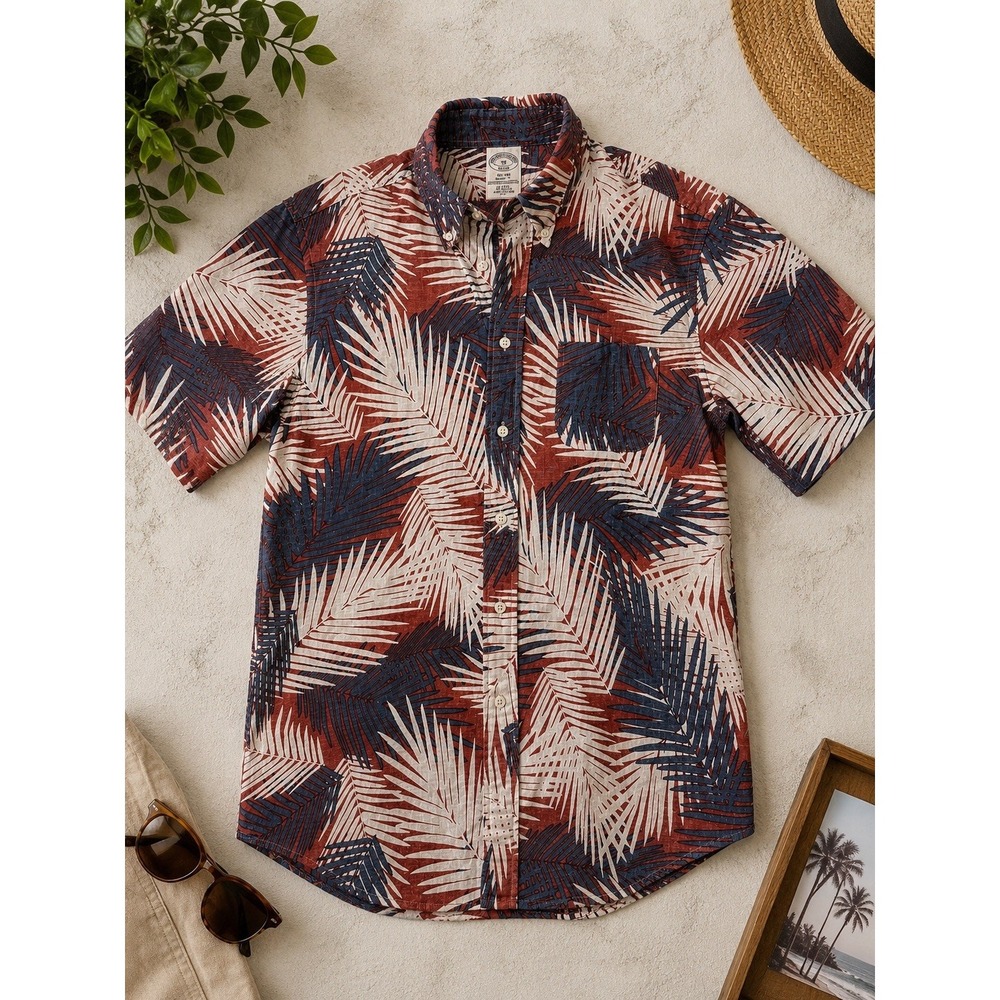 Brooks Brothers Tropical Button Down Shirt Men Medium Red White Blue 4th of July